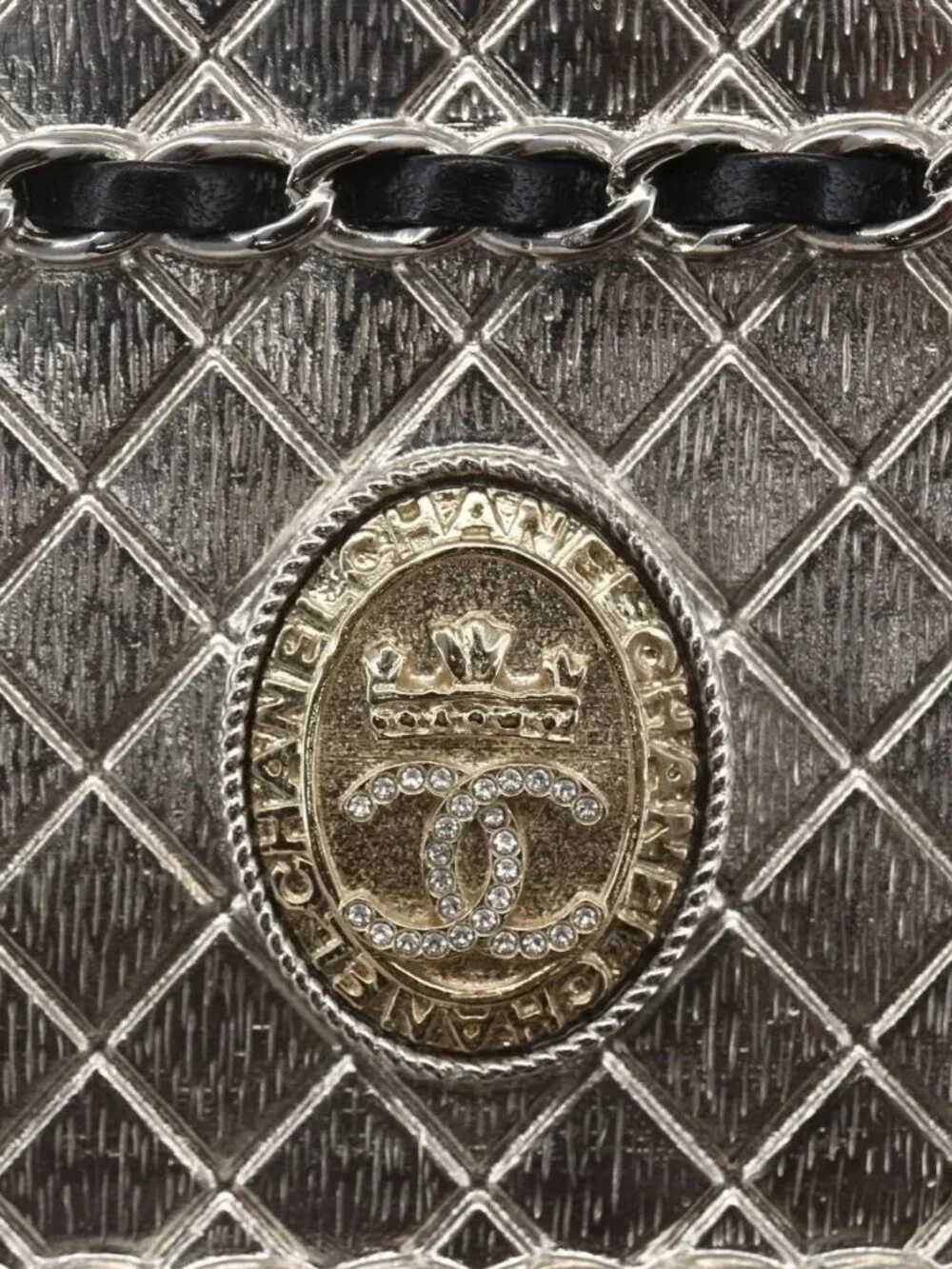 CHANEL Chain Neck Card Case metal Silver tone CC Auth 164711SM